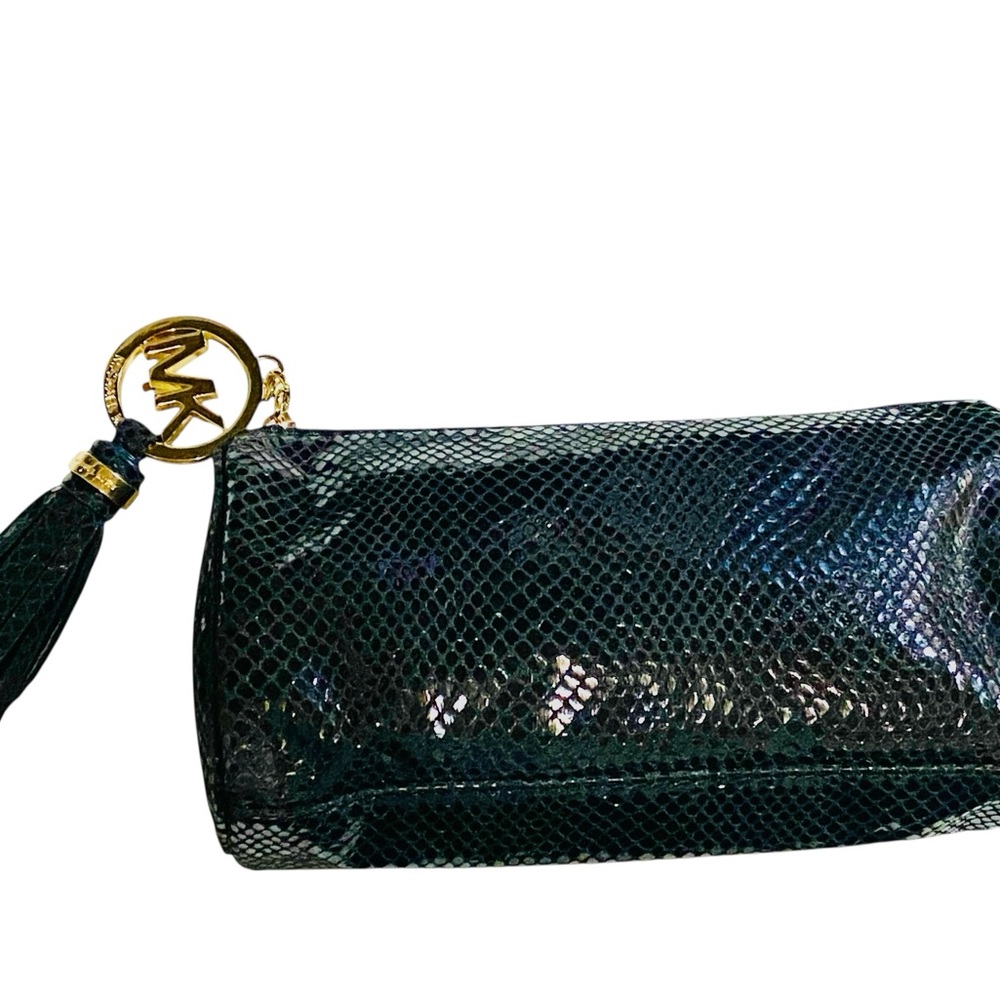 Michael Kors Snakeskin Print Makeup Pouch with Tassel & Gold MK Logo Charm